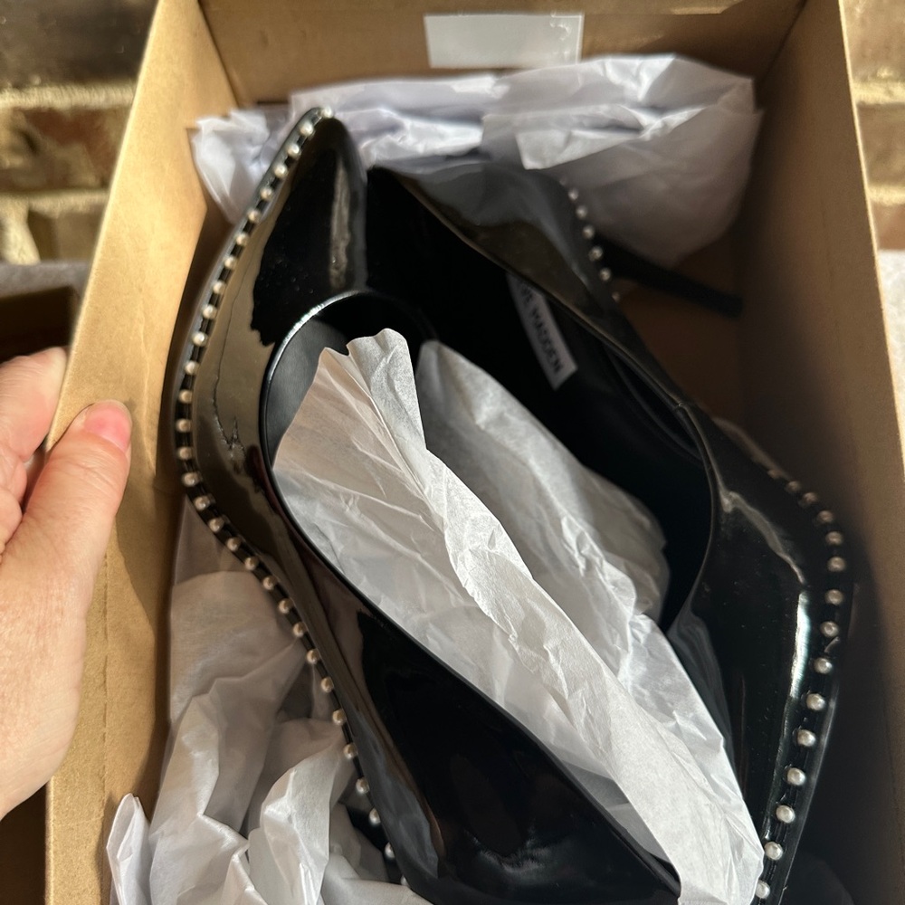 Steve Madden Black Heels with Pearl Accents